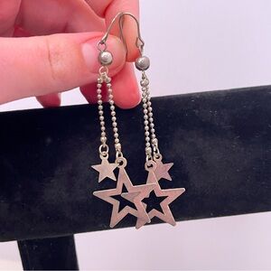 Vintage Silver Tone Witchy Fall Halloween Whimsical Goth Celestial Star Earrings